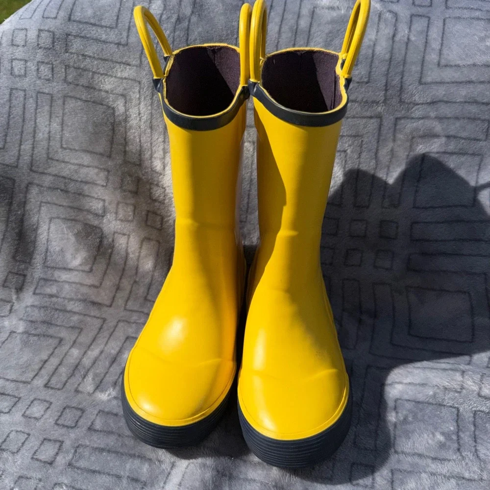 LL Bean Puddle Stomper Yellow Rubber Rain Boots Kids Size 10 Waterproof 208962